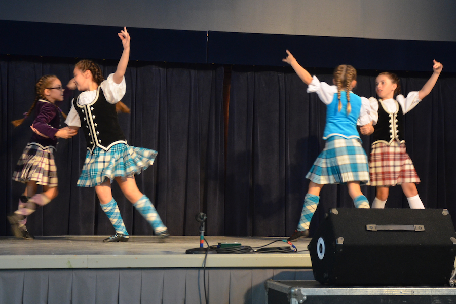 Drea Shepherd, Bradie Lyn MacKay, Isabelle Pilling, and Anna Ritter Highland dancing