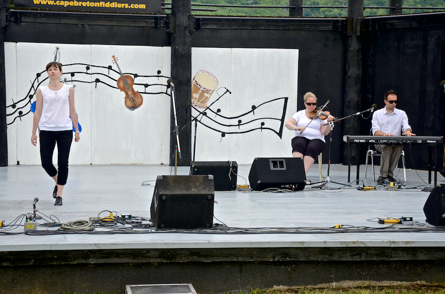 Stephanie MacDonald step‑dancing to the music of Dara MacDonald on fiddle and Kolten MacDonell on keyboard