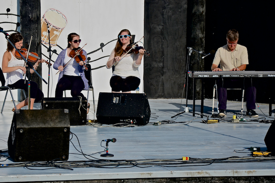 Michaela Forgeron, Natalie DeCoste, and Kayla Marchand on fiddles accompanied by Lawrence Cameron on keyboard