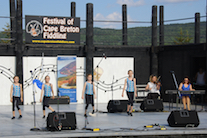 Dancers from the Kelly MacArthur School of Dance step dancing to the music of Leanne Aucoin on fiddle and Dawn MacDonald-Gillis on keyboard