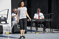 Lisa MacNeil step‑dancing to the music of Howie MacDonald on fiddle and Lawrence Cameron on keyboard