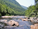 View downriver from the site of the former foot bridge