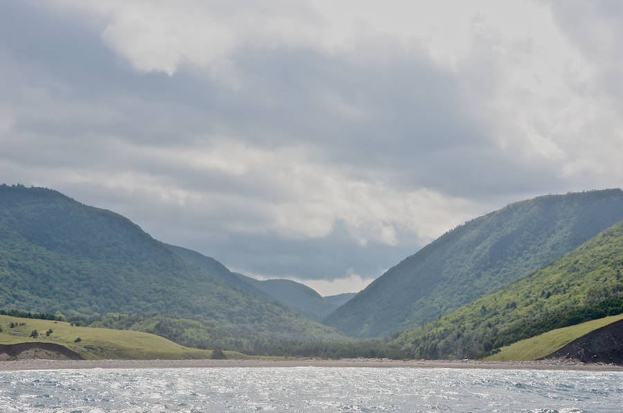 The beach at Polletts Cove and the valley beyond