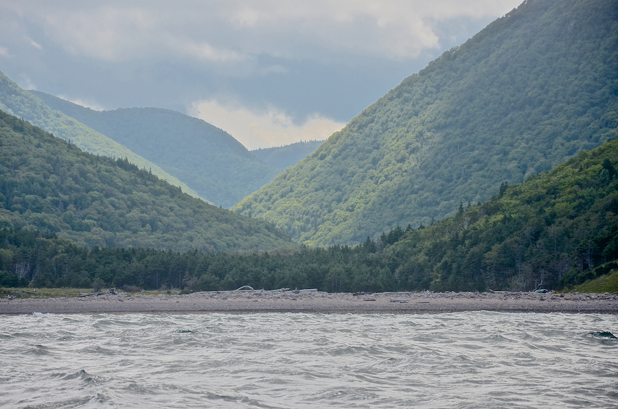 The beach at Polletts Cove and the valley beyond