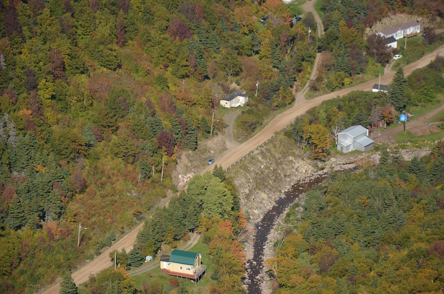 The central portion of the village of Meat Cove as seen from Meat Cove Mountain