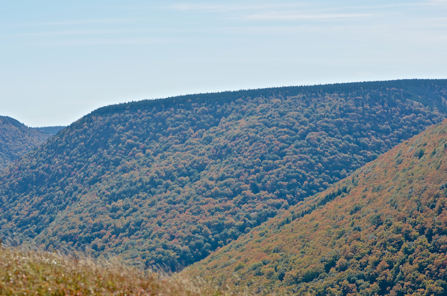The end of the west side of the Meat Cove Brook valley visible from the north summit of Meat Cove Mountain