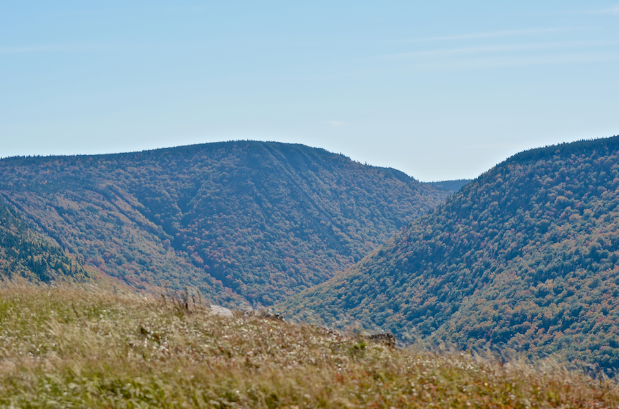 The end of the east side of the Meat Cove Brook valley visible from the north summit of Meat Cove Mountain