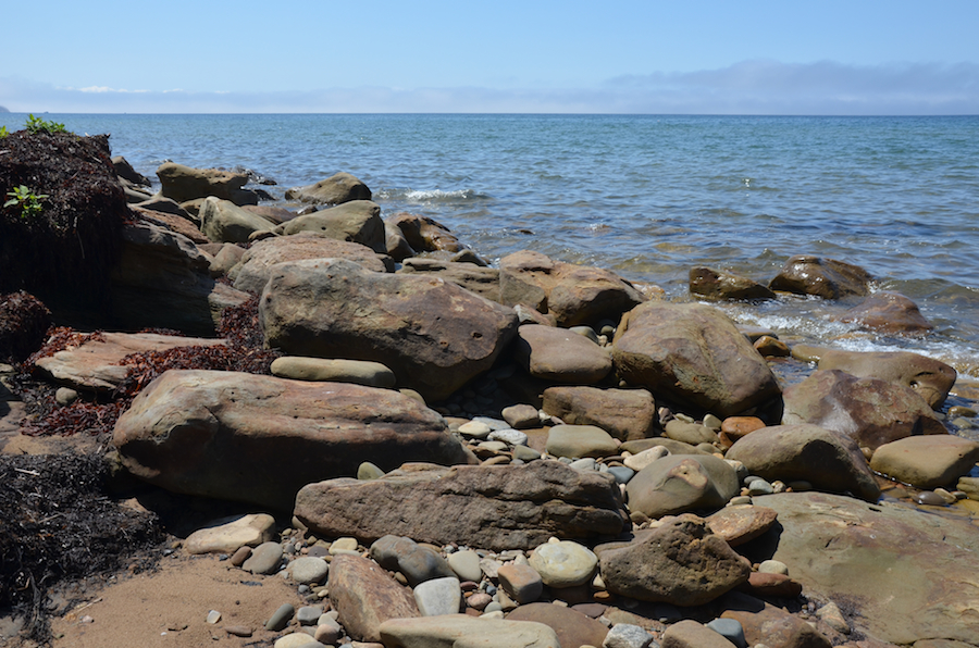 Boulders at the southeastern end of the beach