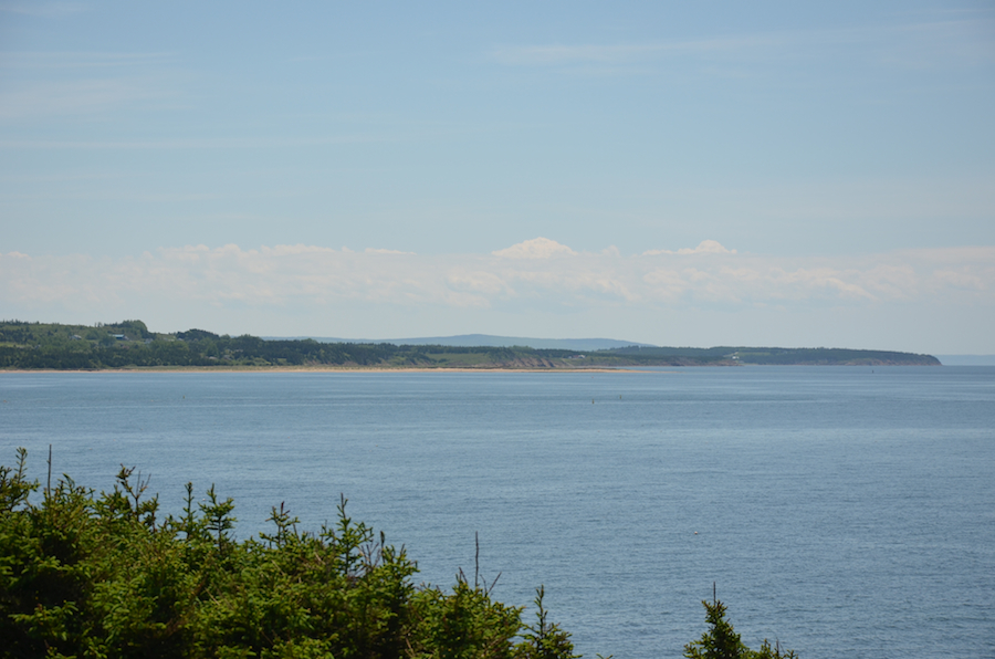 The Creignish Hills rise above Boardwalk Beach across Port Hood Harbour