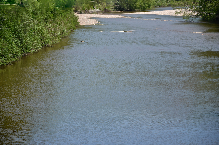Looking downstream at the North Aspy River from the bridge on the Bay St Lawrence Road