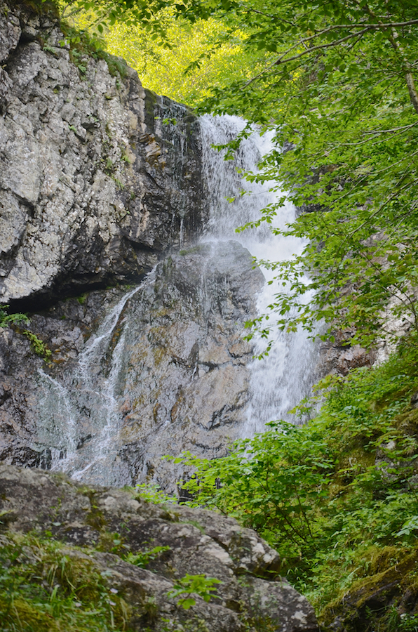 The upper falls from boulders in Falls Brook