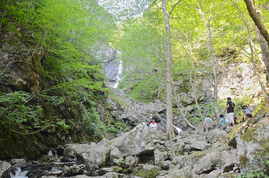 First view of the Uisge Bàn Falls from the Falls Trail