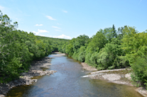 Looking upstream at the North Aspy River from the bridge on the Bay St Lawrence Road